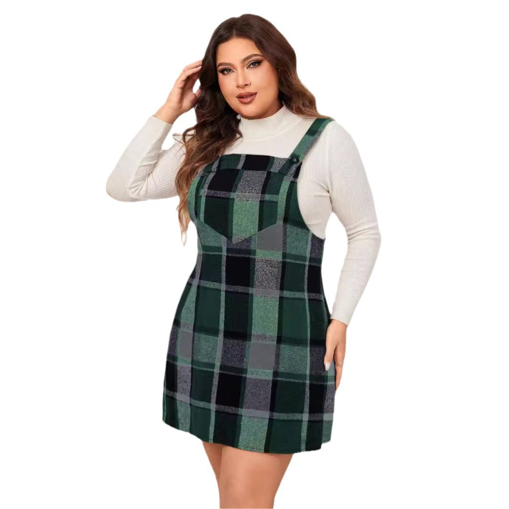 Oversized Plaid Pinafore Mini Dress – Sleeveless