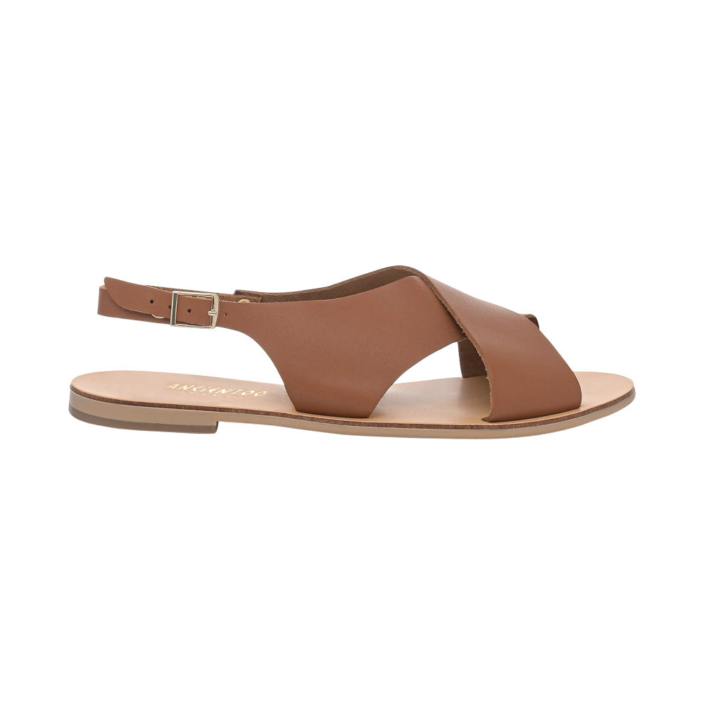 Greek Leather Strappy Sandals for Women – Elpis Minimalist Tan Flat Sandals | Summer Style