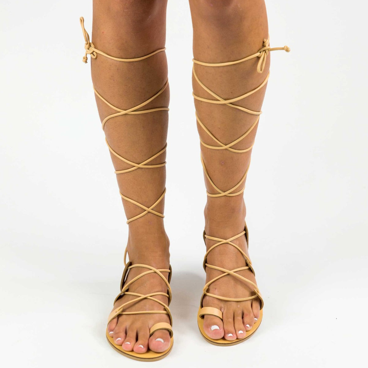 Greek Gladiator Leather Sandals for Women – Demeter Lace-Up Flat Sandals | Goddess Style