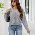 Loose bow knit V-neck sweater