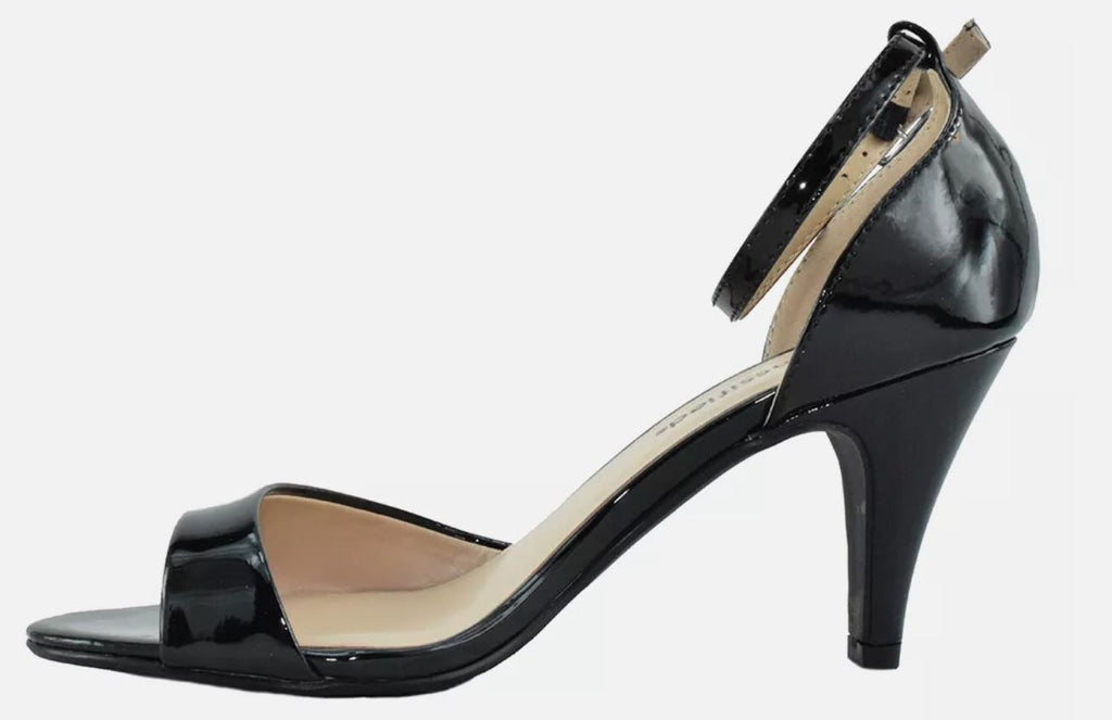 Black Patent Ankle Strap Heeled Sandals for Women – Open Toe Dress Sandals | Elegant Style