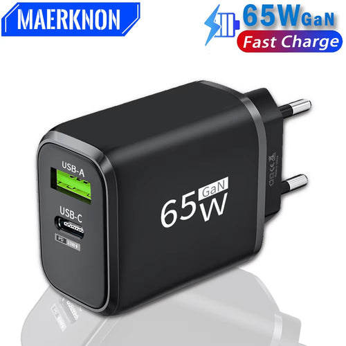 Gan 65W PD Fast Charger USB Typec Charger Cellphone Quick Charge3.0 EU/US Plug Wall Charger Adapter for Iphone Xiaomi 14 Samsung