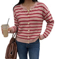 Red Striped Christmas Long Sleeve Knit Cardigan Sweater for Women