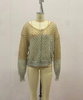Cardigan tejido con cuello en V y diseno calado degradado - foto 6
