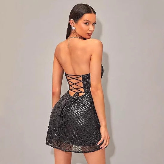 Shiny Beaded Sequin Slip Dress