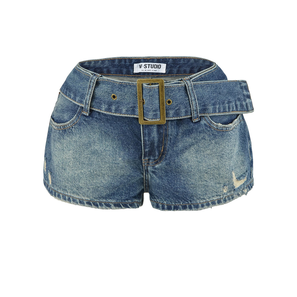 Belt Denim Shorts 💖 | High-Waist Casual Jean Shorts for Women