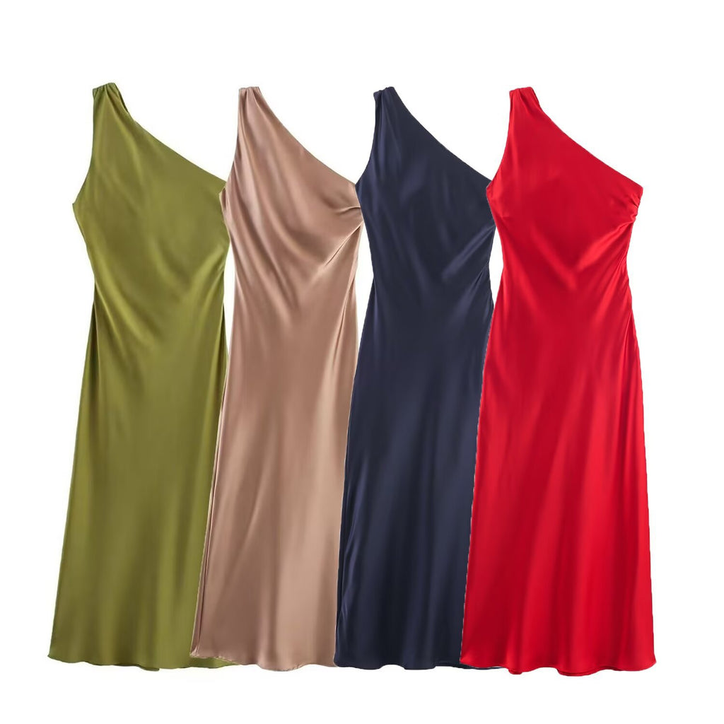 Versatile Asymmetric Satin-Texture Dress