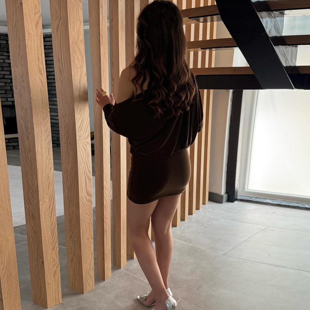 Slant Neck Wrap Mini Dress