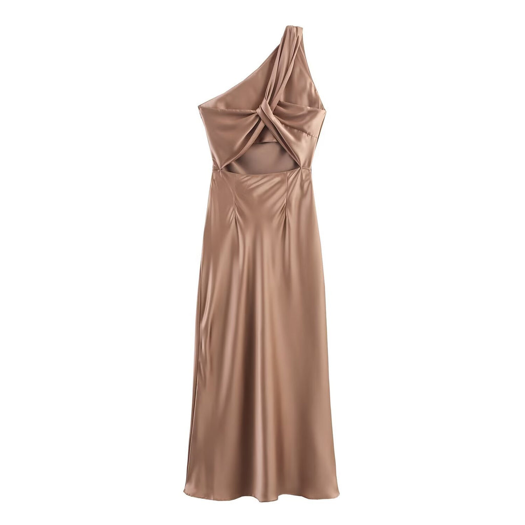 Versatile Asymmetric Satin-Texture Dress
