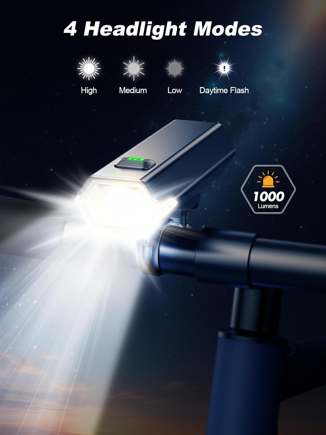 1000 Lumen Super Bright Bike Lights, 4+6 Modes Rechargeable Bicycle Lights Front & Rear with Side Lights, IP65 Waterproof Bike Headlight for Day/Night Riding Safety, Scooter Accessories