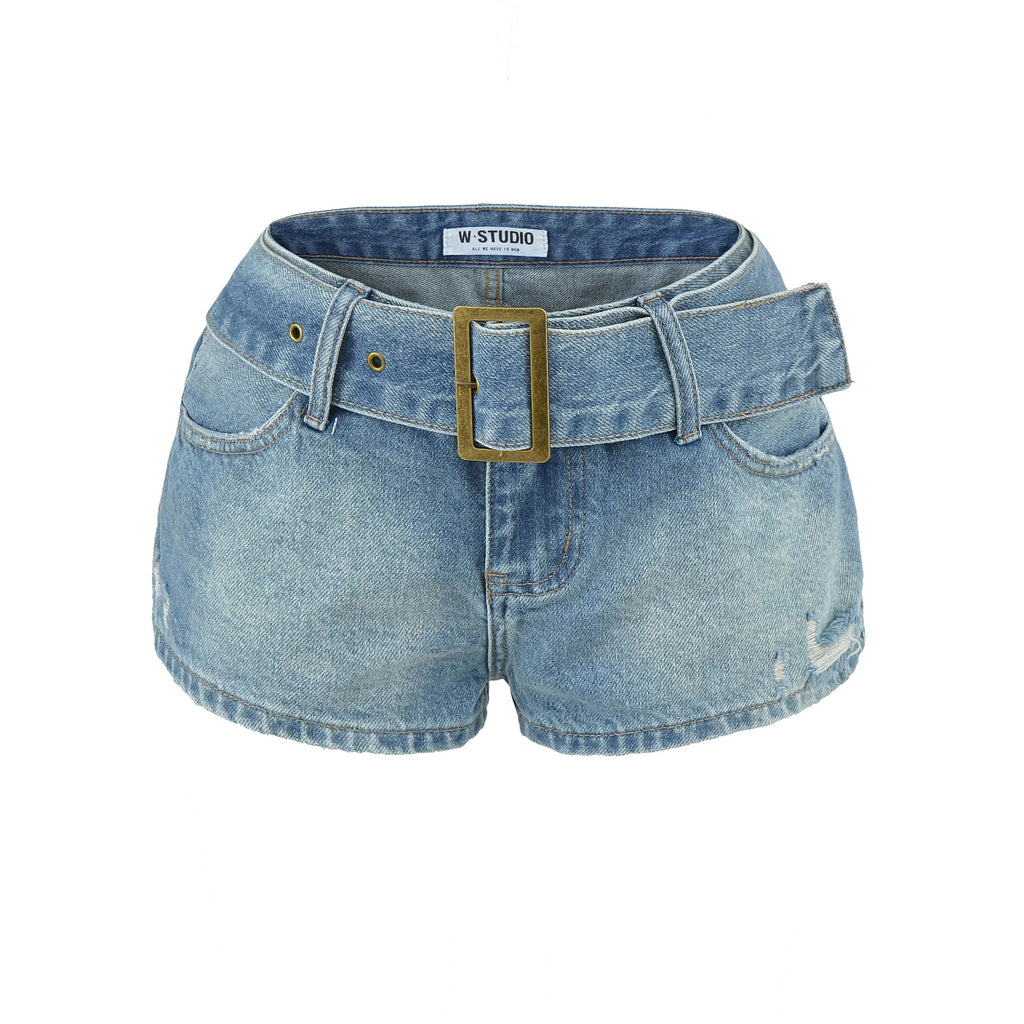Belt Denim Shorts 💖 | High-Waist Casual Jean Shorts for Women