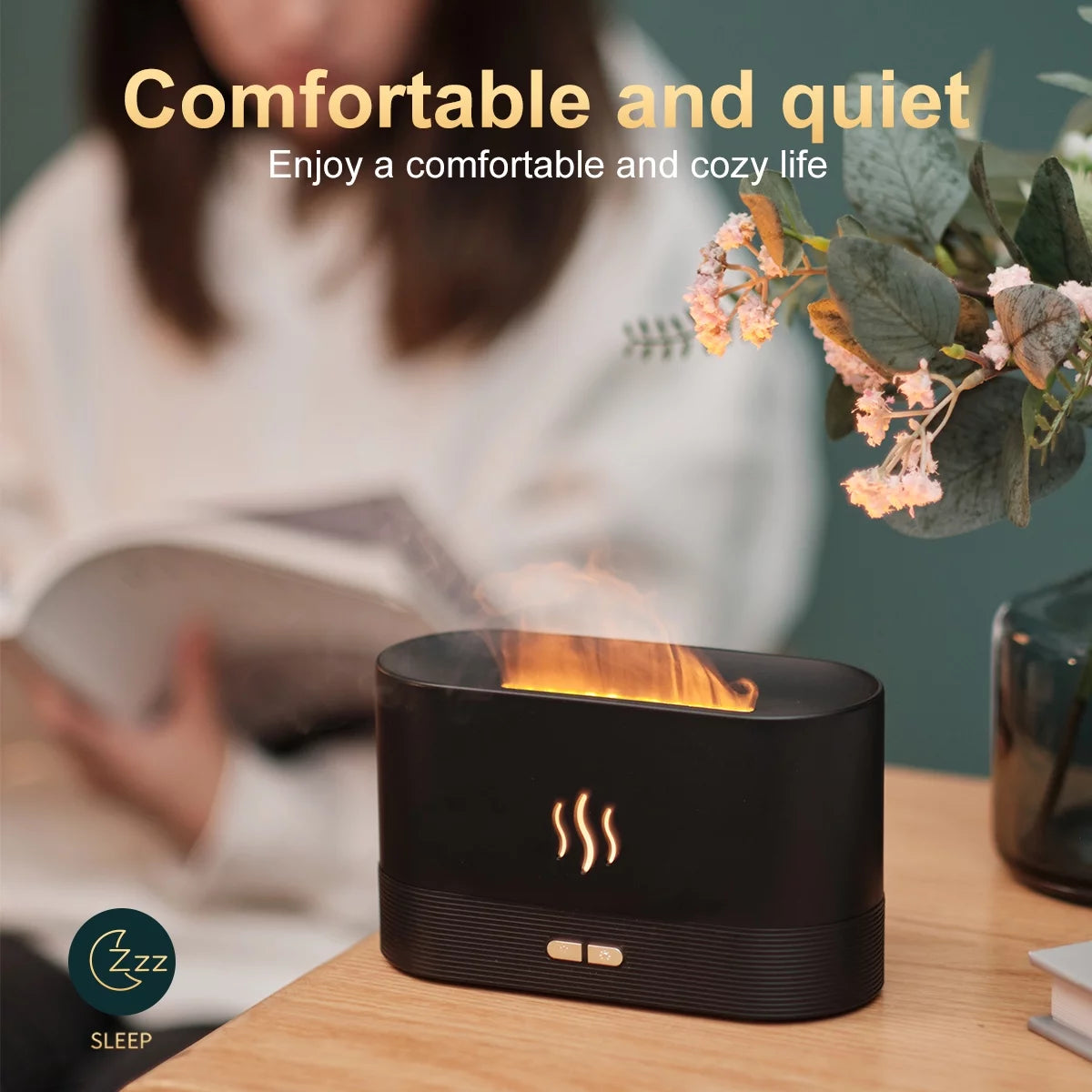 Humidificador, Humidificador Ultrasónico De Niebla Fría Con Luces De Llama De 7 Colores, Difusor De Aceites Esenciales, Para Habitación, Blanco
