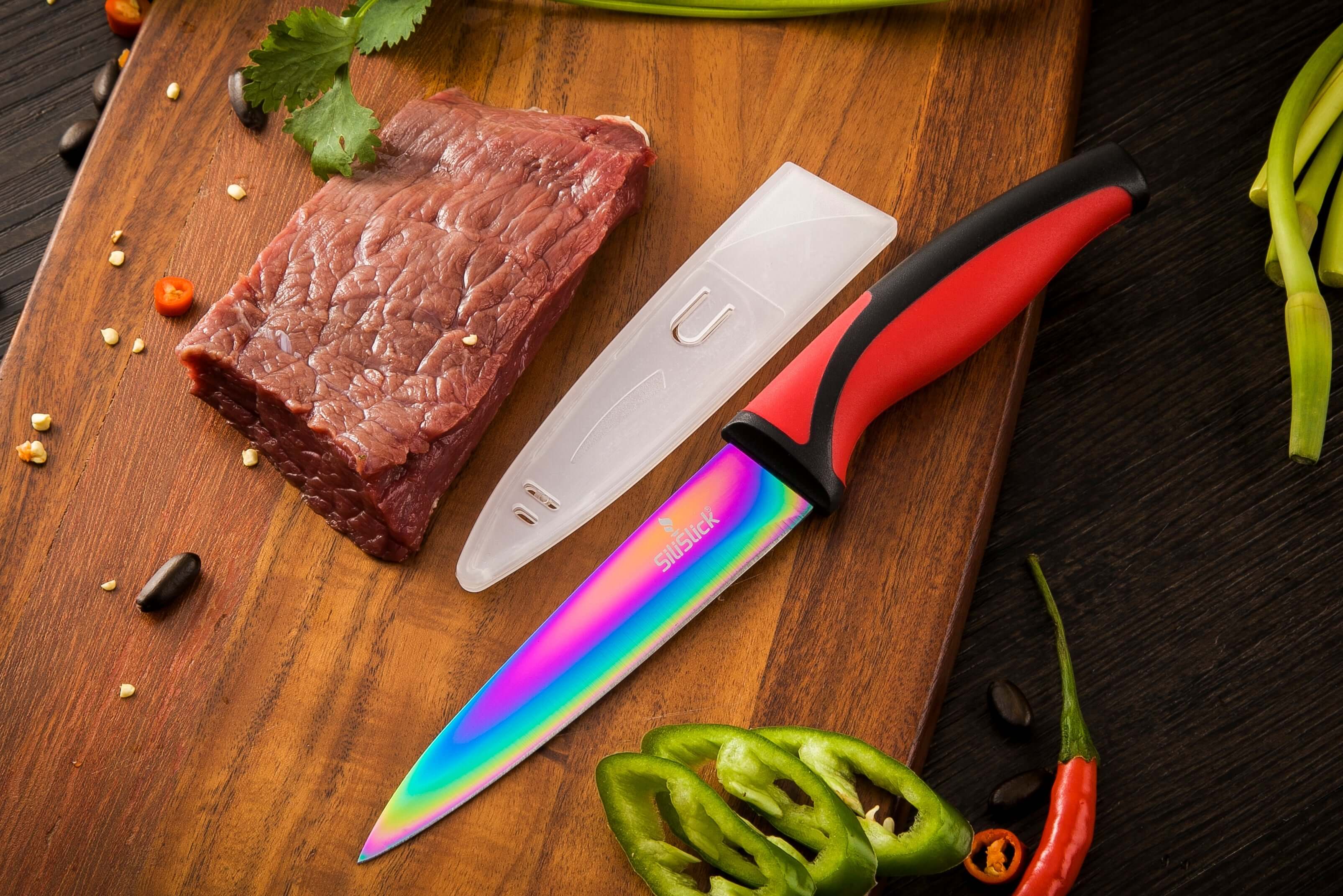 Set de Cuchillos de Cocina | Mango Rojo y Soporte Magnético Negro
