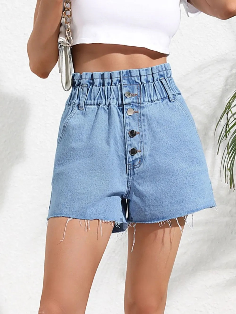 High Waist Frayed Denim Shorts for Women – Loose & Slimming Fit