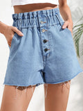 High Waist Frayed Denim Shorts for Women – Loose & Slimming Fit