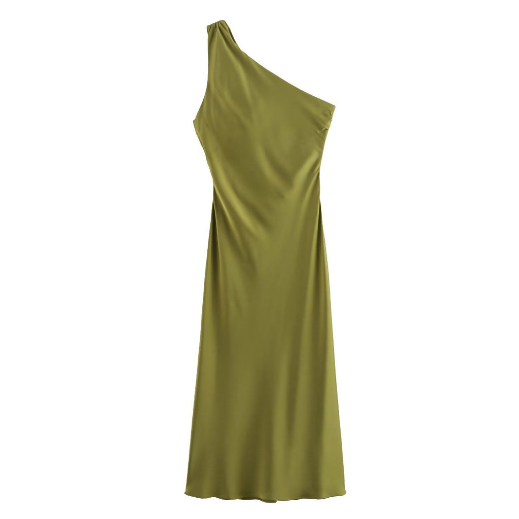 Versatile Asymmetric Satin-Texture Dress