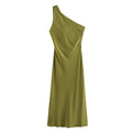 Versatile Asymmetric Satin-Texture Dress