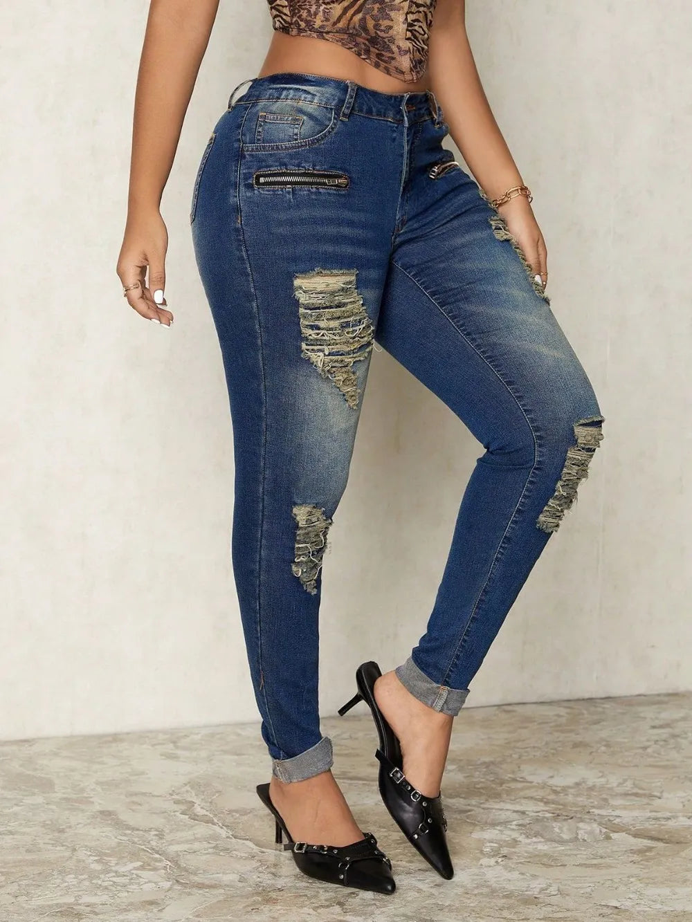 Distressed Skinny Jeans 👖 | High-Stretch Ripped Denim for Women