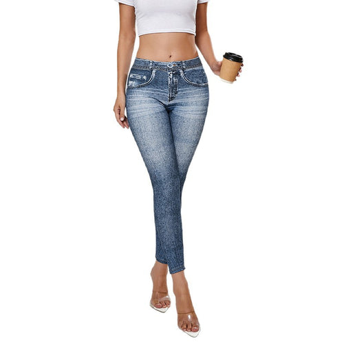 Denim-Style Butt-Lifting Leggings – High-Waist Yoga Pants for Women - foto 1