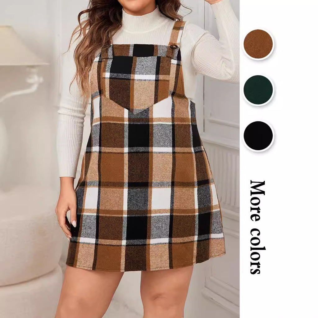 Oversized Plaid Pinafore Mini Dress – Sleeveless