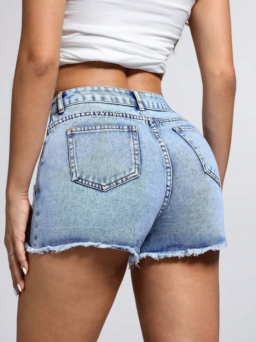 High Waist Denim Shorts for Women – Raw Hem Star Detail