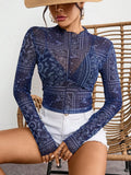 Blusa transparente de cuello alto y manga larga para mujer - foto 1