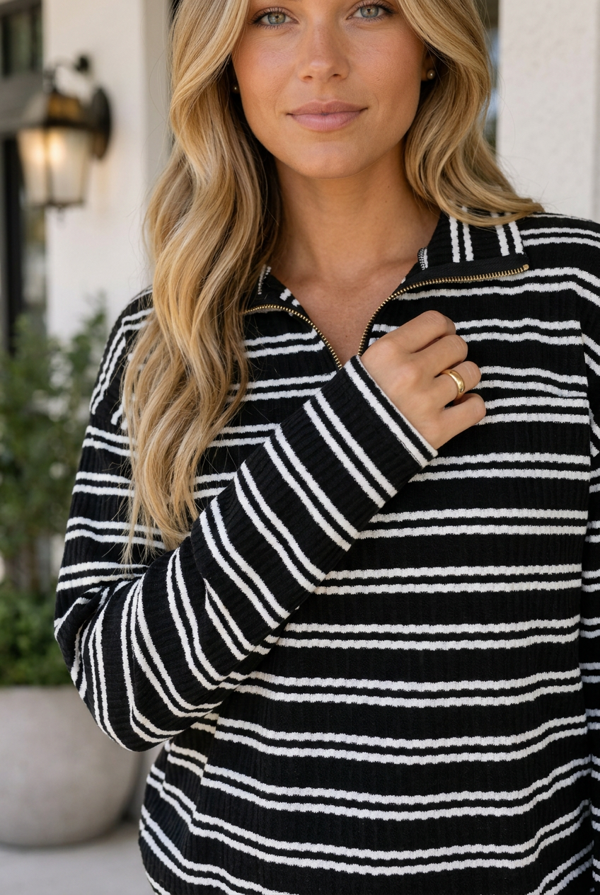 Carol Striped Quarter-Zip Long Sleeve Top – MTGH & SON