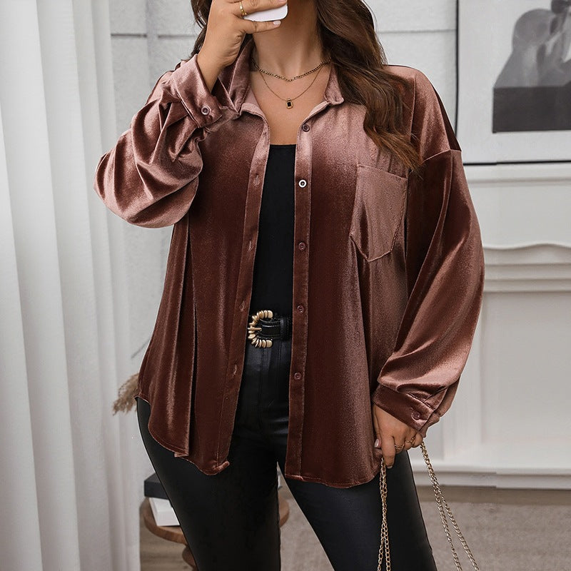 Velvet Lapel Collar Blouse – Plus Size