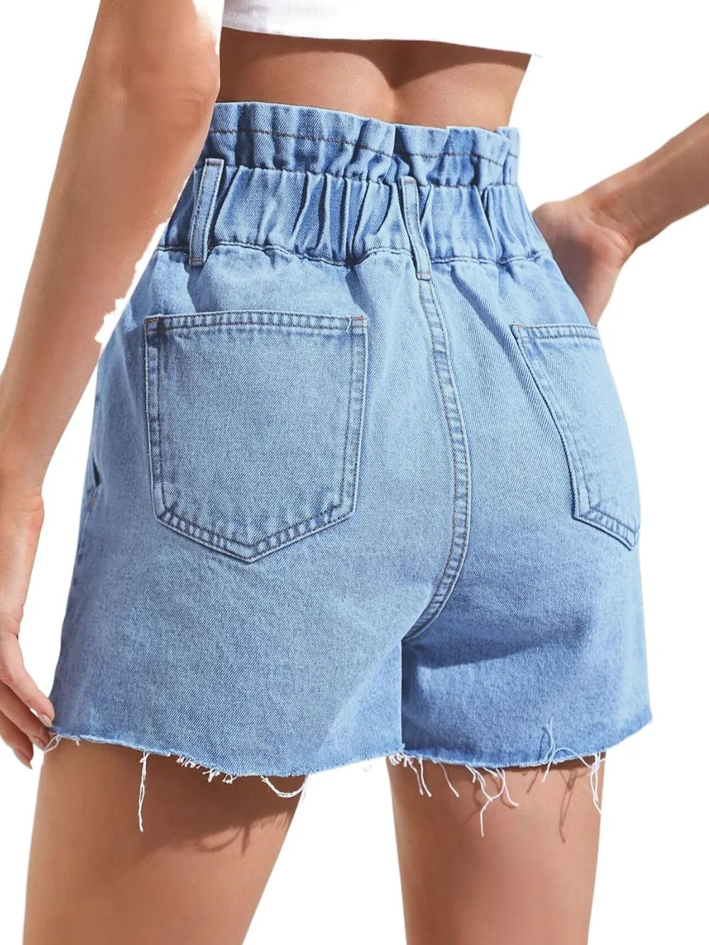 High Waist Frayed Denim Shorts for Women – Loose & Slimming Fit