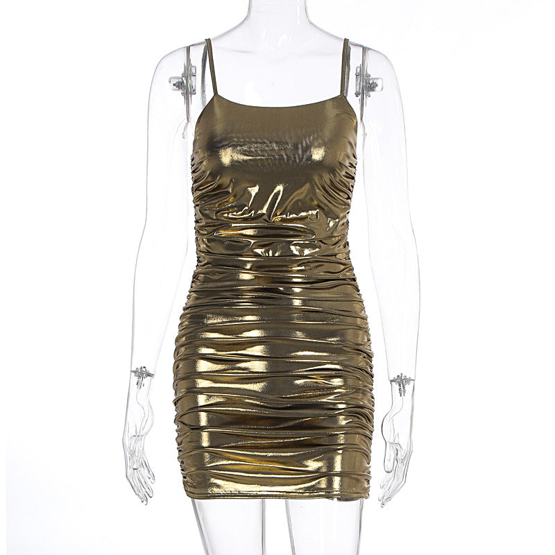 Golden Suspender Wrap Dress