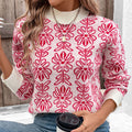 Red Fair Isle Jacquard Long Sleeve Mock Neck Women's Sweater