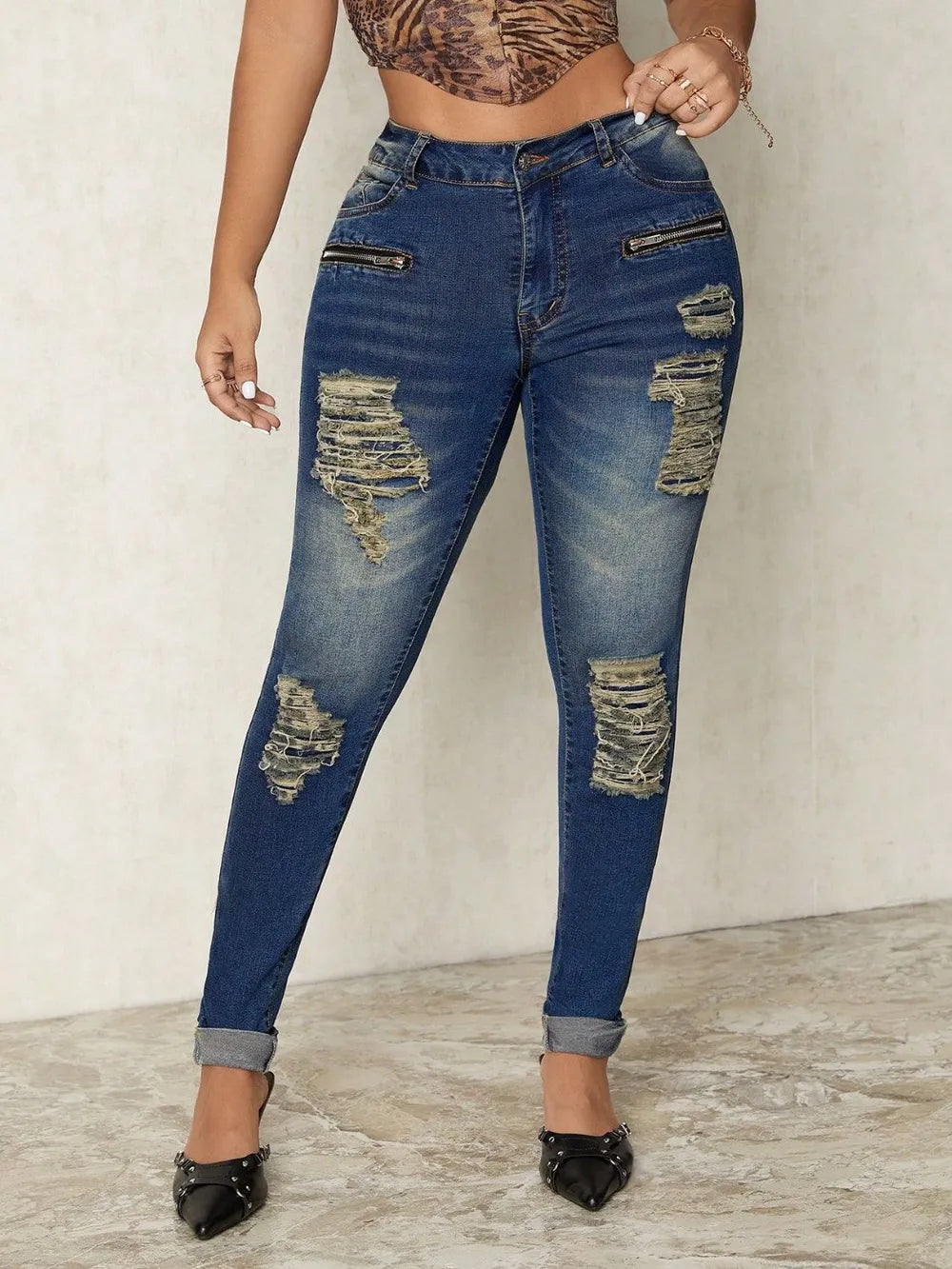 Distressed Skinny Jeans 👖 | High-Stretch Ripped Denim for Women