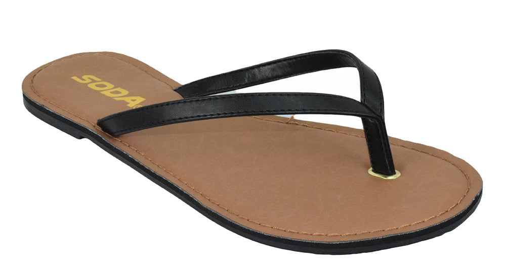 Black Thong Flip Flop Sandals for Women – Flat Slip-On Classic Beach Shoes