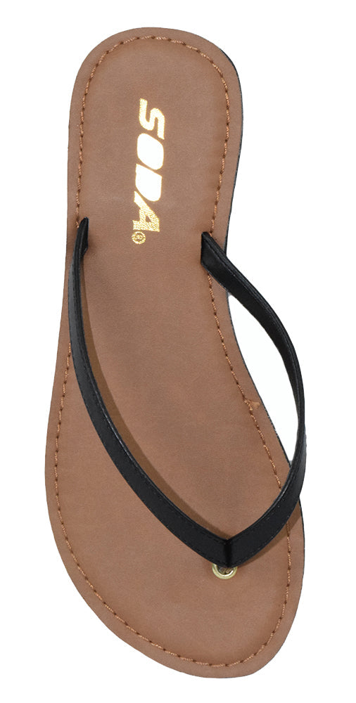 Black Thong Flip Flop Sandals for Women – Flat Slip-On Classic Beach Shoes