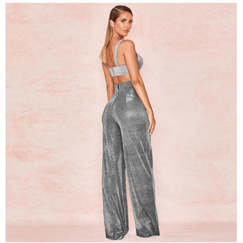 Pantalon de pierna ancha y cintura alta color gris plateado para mujer - foto 5