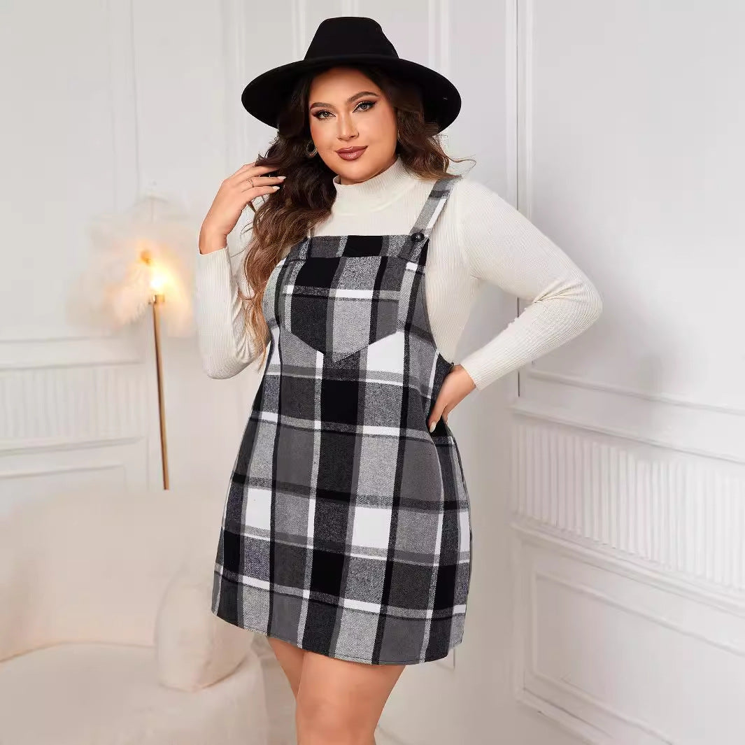 Oversized Plaid Pinafore Mini Dress – Sleeveless