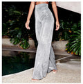 Pantalon de pierna ancha y cintura alta color gris plateado para mujer - foto 2