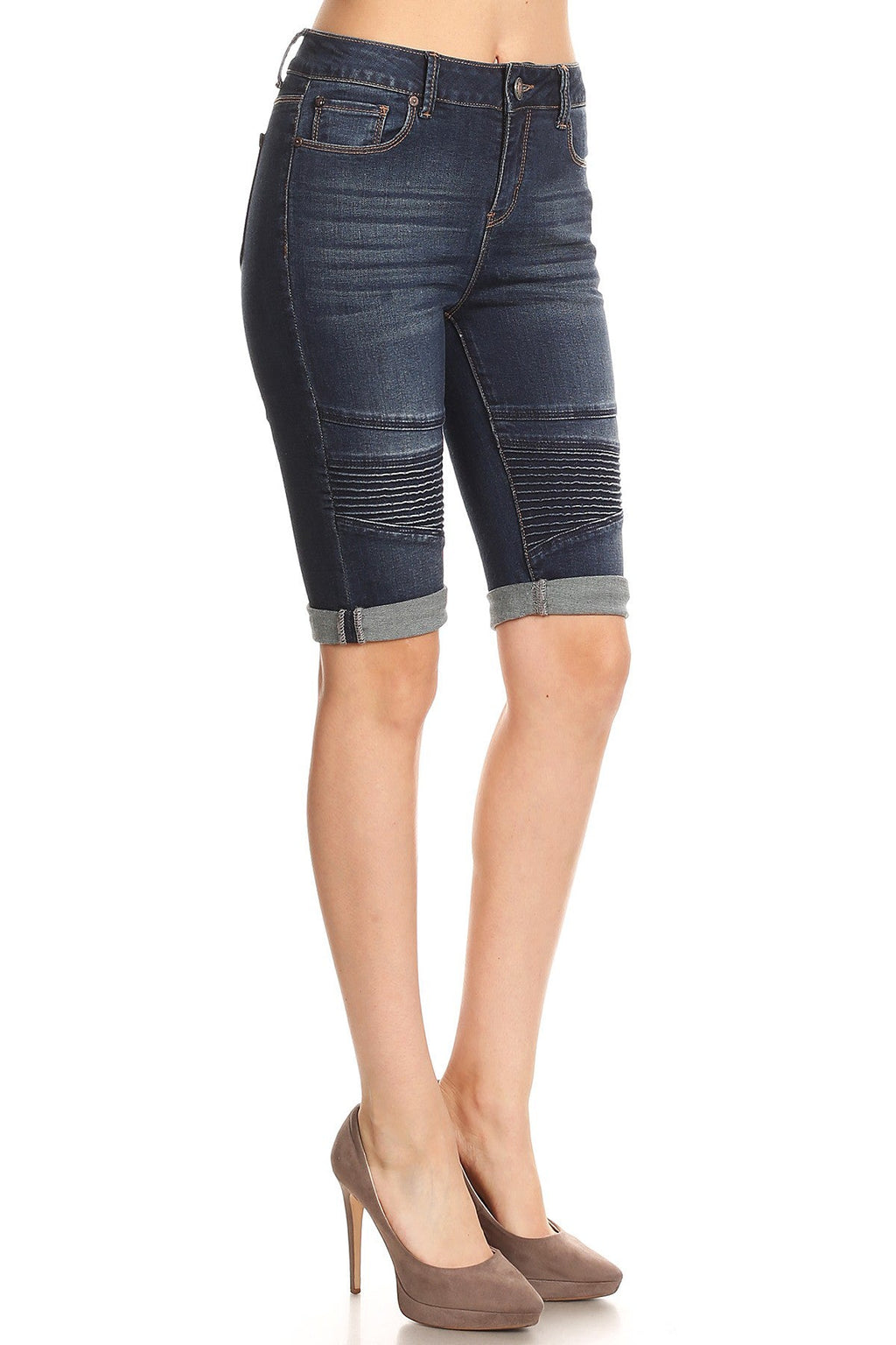 Mid Rise 5 Pocket Bermuda Denim Shorts-2