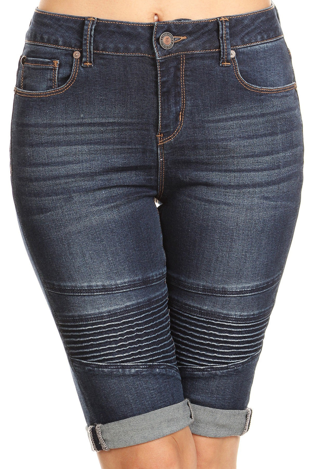 Mid Rise 5 Pocket Bermuda Denim Shorts-1