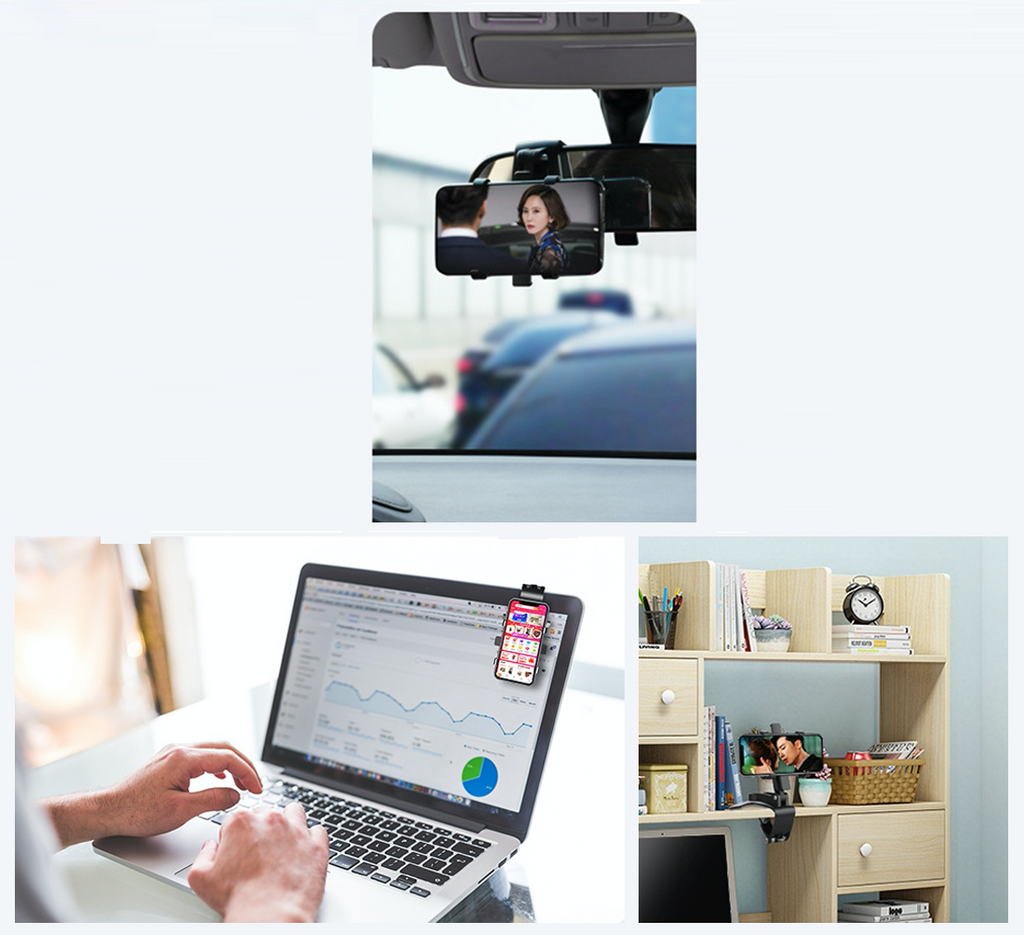 Versatile Car Phone Mount 🚗 | Adjustable Bracket for Mirror, Visor & Desk