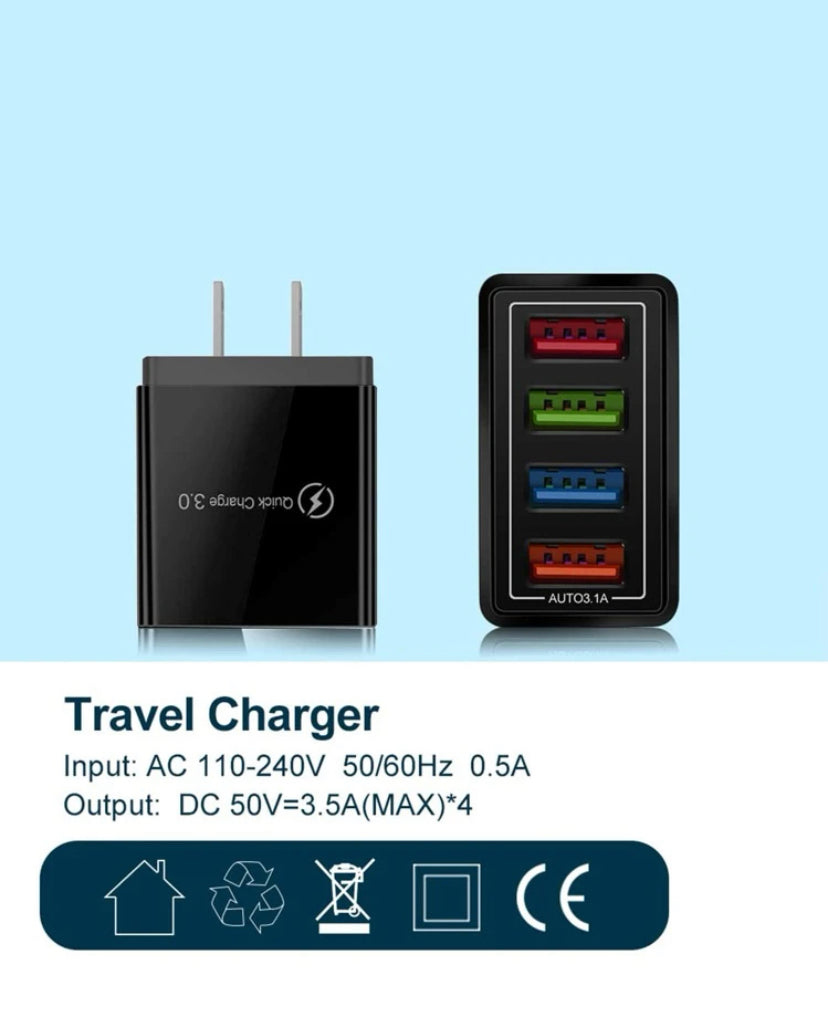 4-Port USB Wall Charger ⚡ | Fast Charging Travel Plug Block Cube