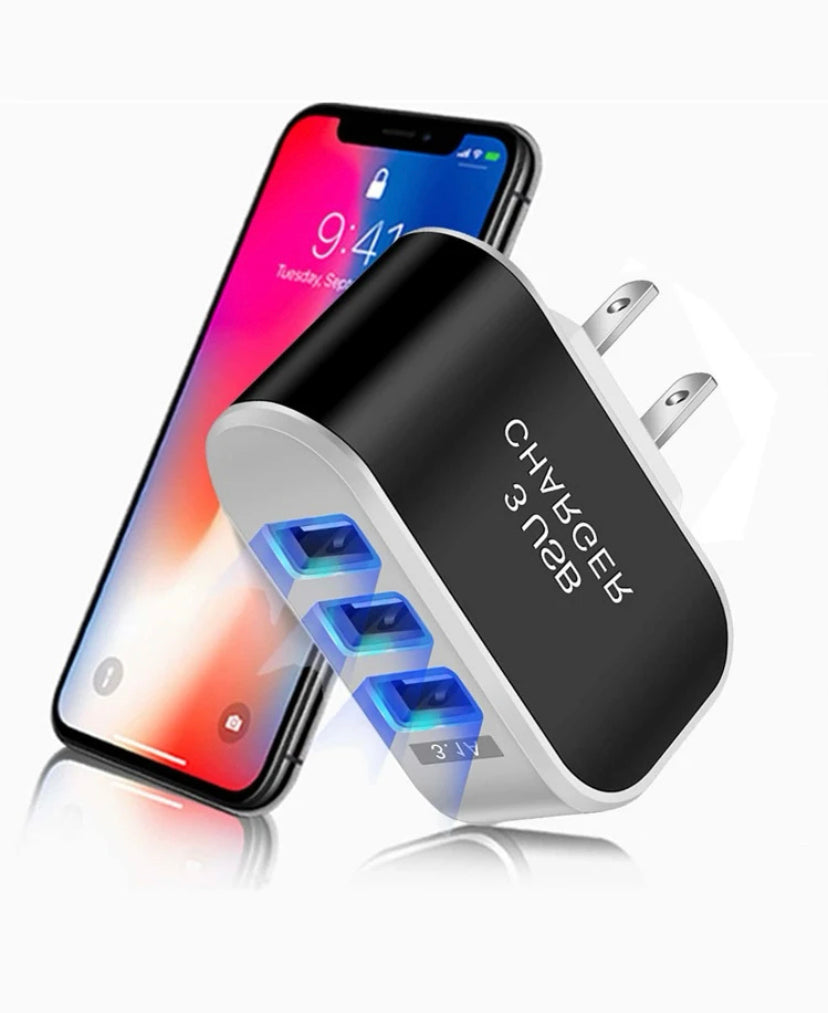 3-Port USB Wall Charger ⚡ | Compact Fast Charging Plug Block Cube