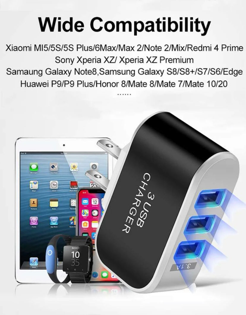 3-Port USB Wall Charger ⚡ | Compact Fast Charging Plug Block Cube