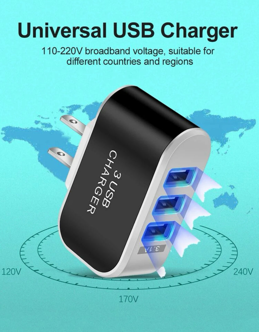 3-Port USB Wall Charger ⚡ | Compact Fast Charging Plug Block Cube