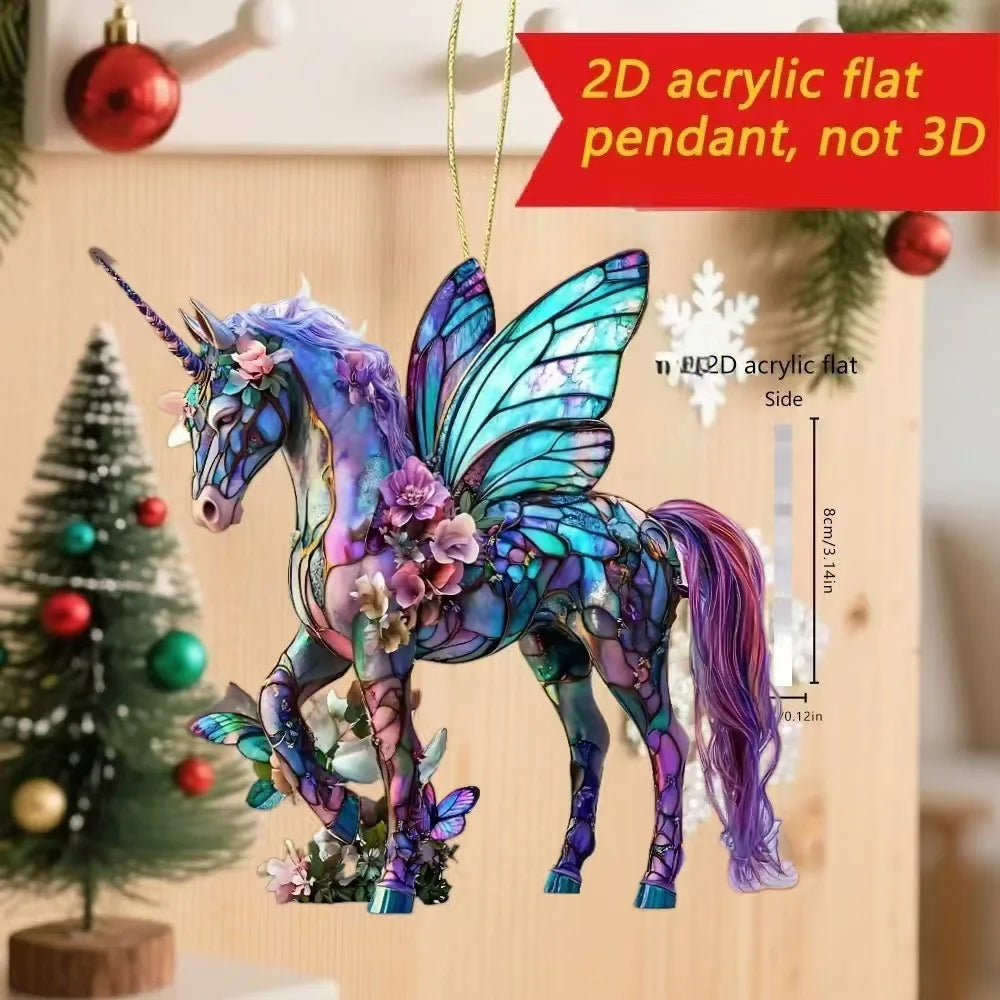 2D Acrylic Horse Car Rearview Mirror Pendant Charm Christmas Tree Ornament Party New Year Hanging Decoration Drop Ornaments