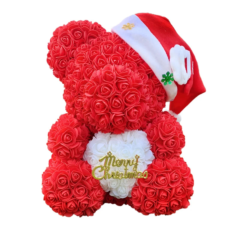 40cm Christmas Rose Bears Teddy Bear Artificial Flower Bear Of Roses For Women Valentine's New Year Christmas Gifts 2025