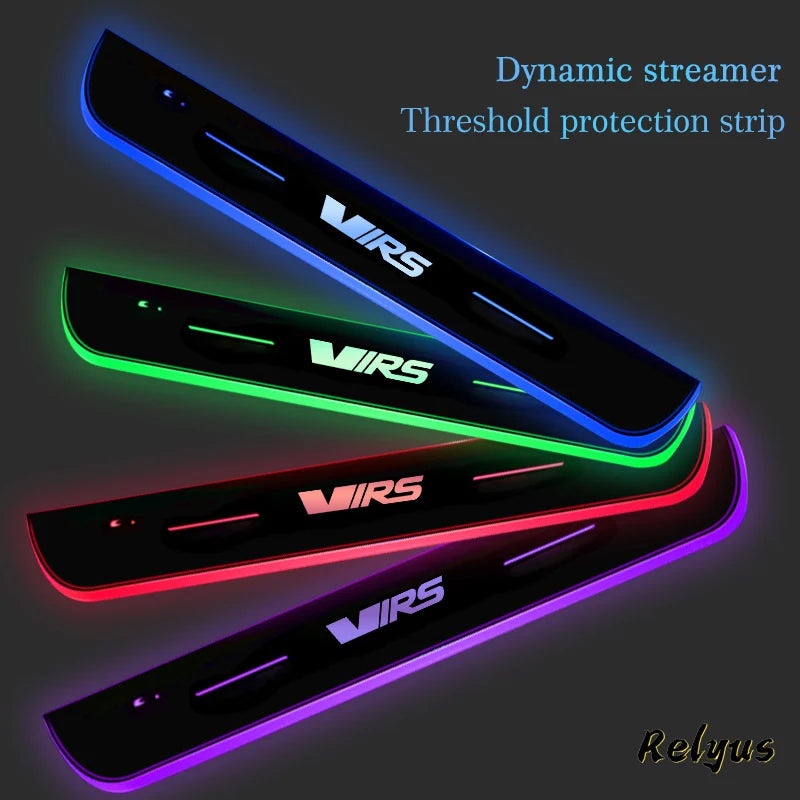 Car Door Sill LED Welcome Pedal Scuff Plate 7 Color Ambient Light for Skoda VRS Octavia Fabia Kamiq Karoq Kodiaq Rapid Superb