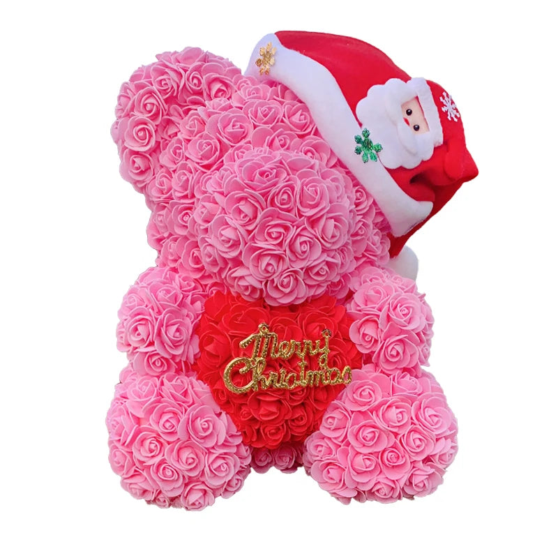 40cm Christmas Rose Bears Teddy Bear Artificial Flower Bear Of Roses For Women Valentine's New Year Christmas Gifts 2025