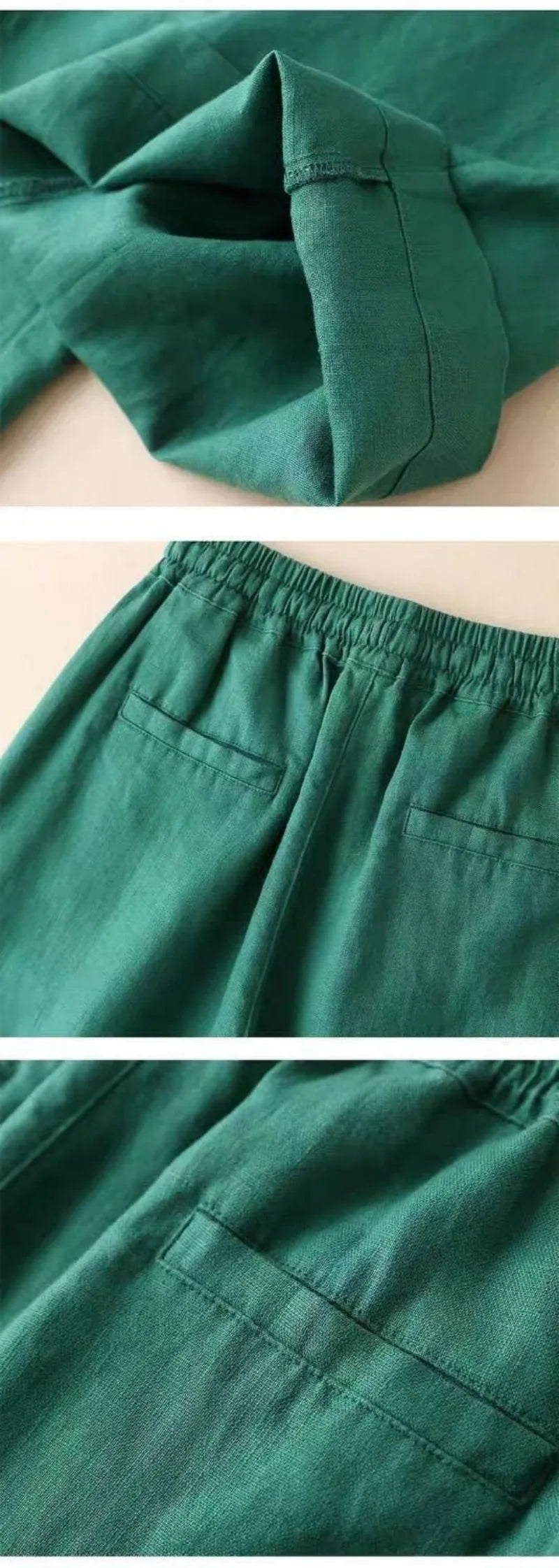 2026 Summer Women Pants Cotton Linen Elastic Waist Wide-leg Trousers Casual Lightweight Solid Palazzo Pantalones De Mujer