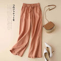 2026 Summer Women Pants Cotton Linen Elastic Waist Wide-leg Trousers Casual Lightweight Solid Palazzo Pantalones De Mujer